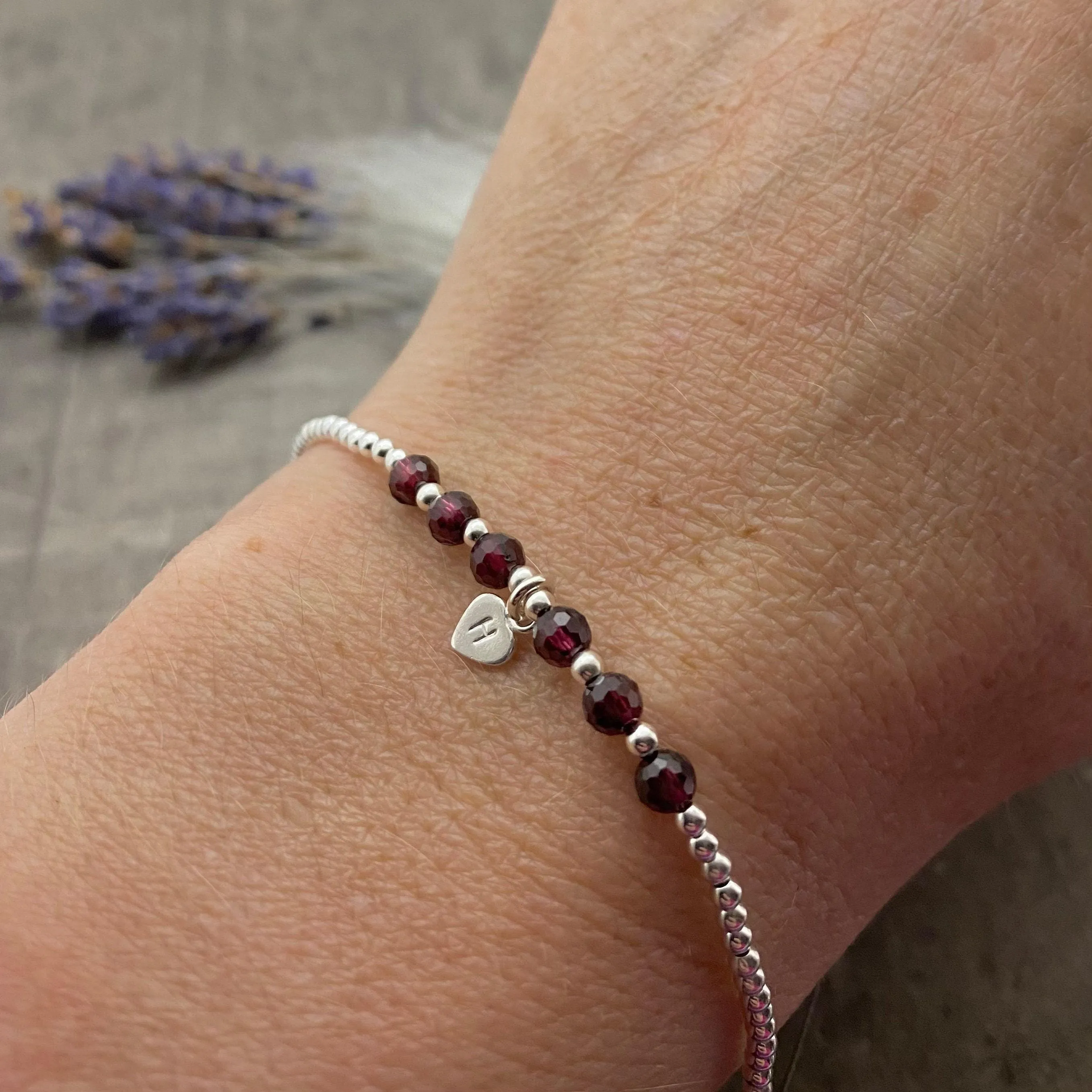 Personalised Garnet Bracelet,  , Dainty January Birthstone Jewellery in Sterling Silver