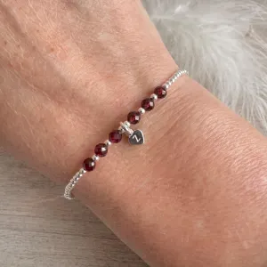 Personalised Garnet Bracelet,  , Dainty January Birthstone Jewellery in Sterling Silver