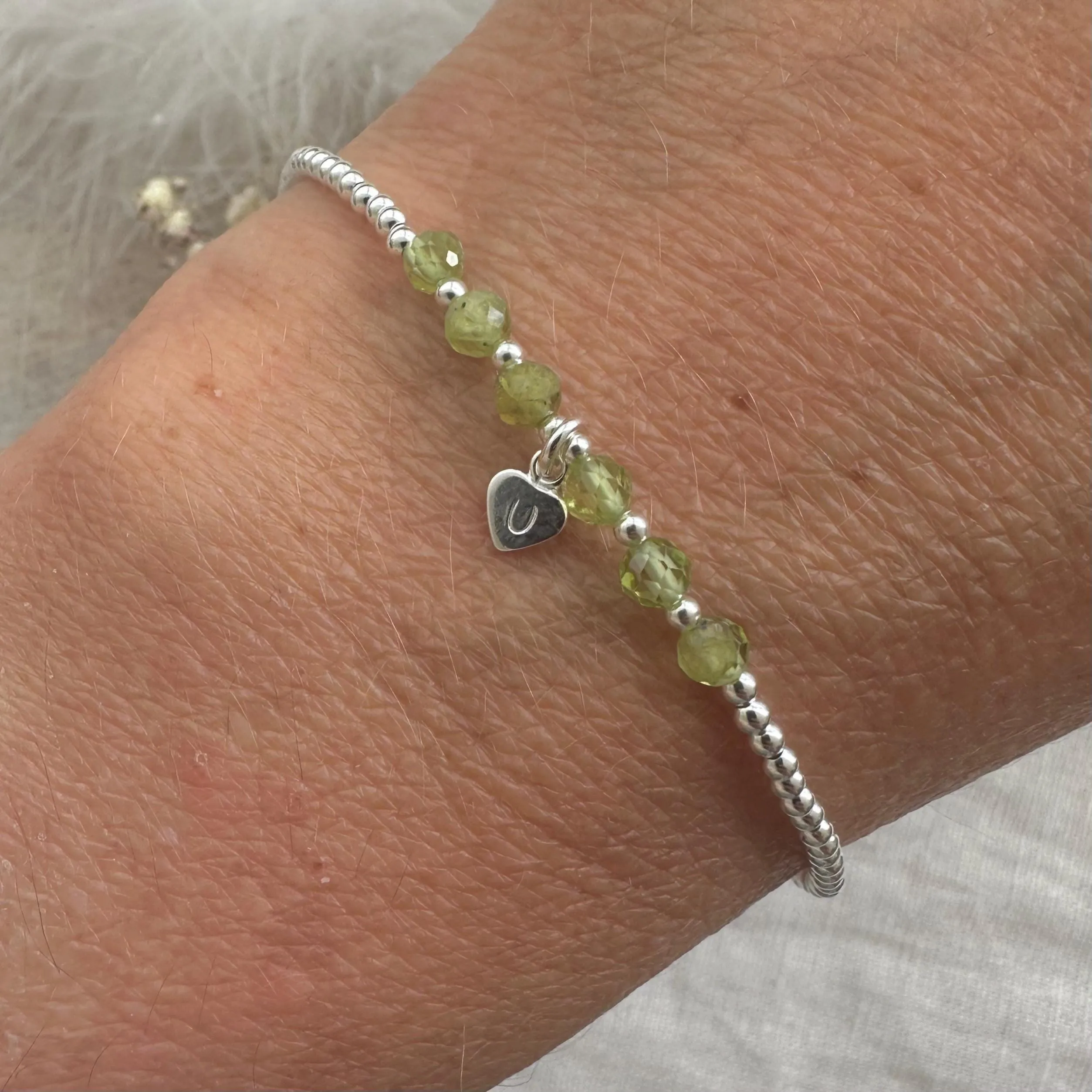 Personalised Peridot Bracelet,  , Dainty August Birthstone Jewellery in Sterling Silver