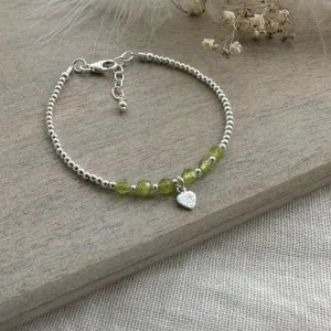 Personalised Peridot Bracelet,  , Dainty August Birthstone Jewellery in Sterling Silver