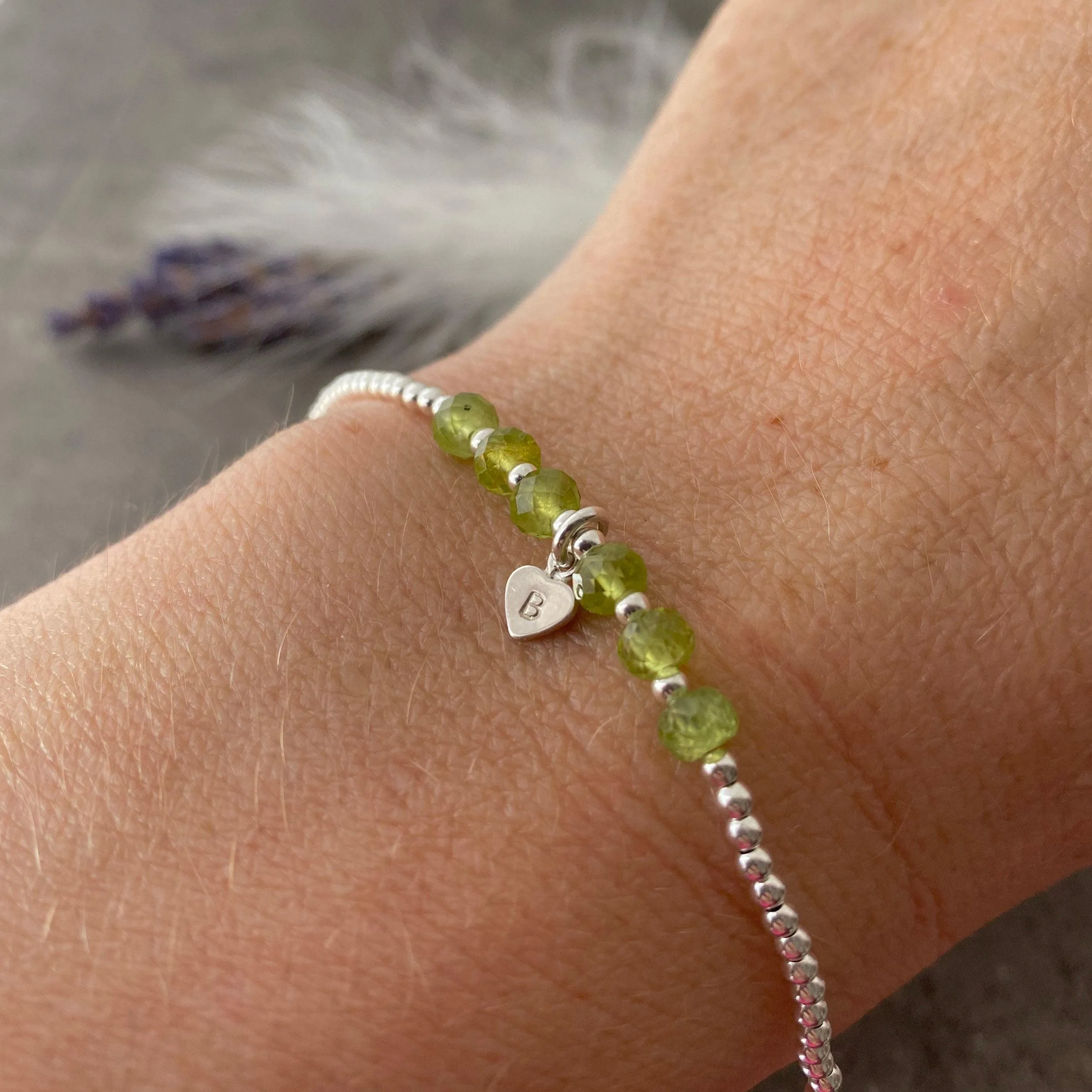 Personalised Peridot Bracelet,  , Dainty August Birthstone Jewellery in Sterling Silver