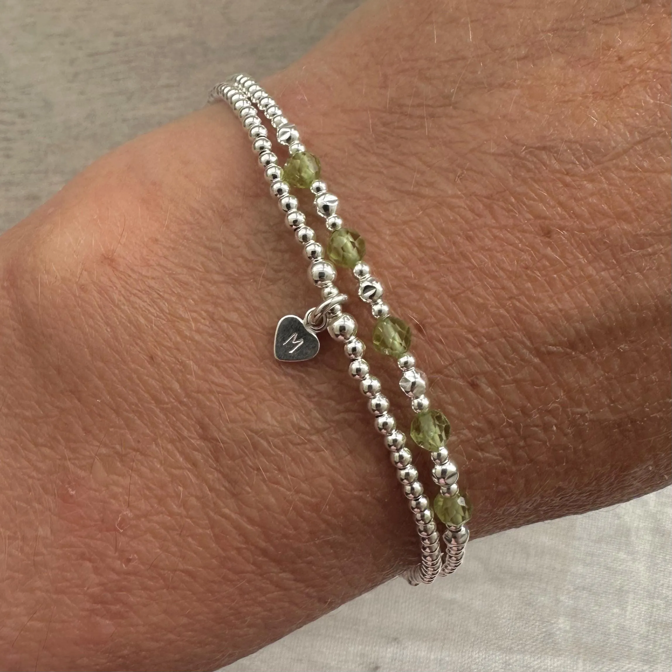 Personalised Peridot Bracelet Set, August Birthstone Jewellery