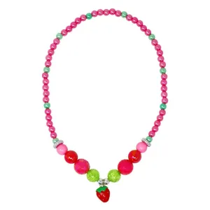 Pink Poppy Hot Pink Strawberry Charm Stretch Beaded Necklace