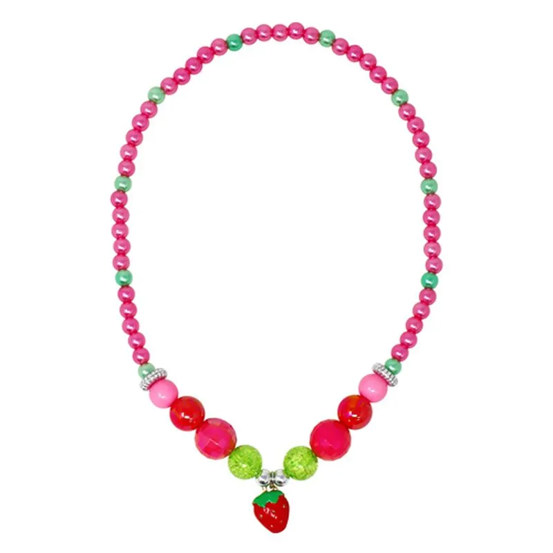 Pink Poppy Hot Pink Strawberry Charm Stretch Beaded Necklace