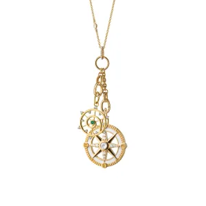 "Adventure" Compass with White Enamel and Mini "Venus" 18K Gold Charm Necklace