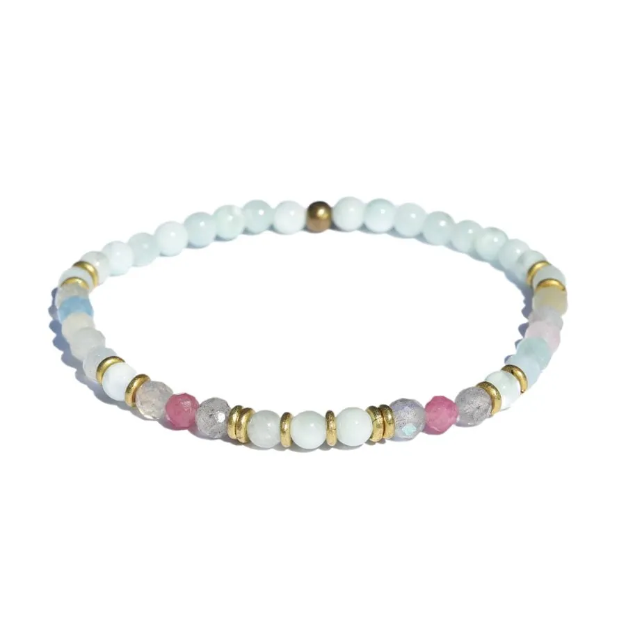"Good Luck" Green Moonstone and Morganite Delicate Bracelet