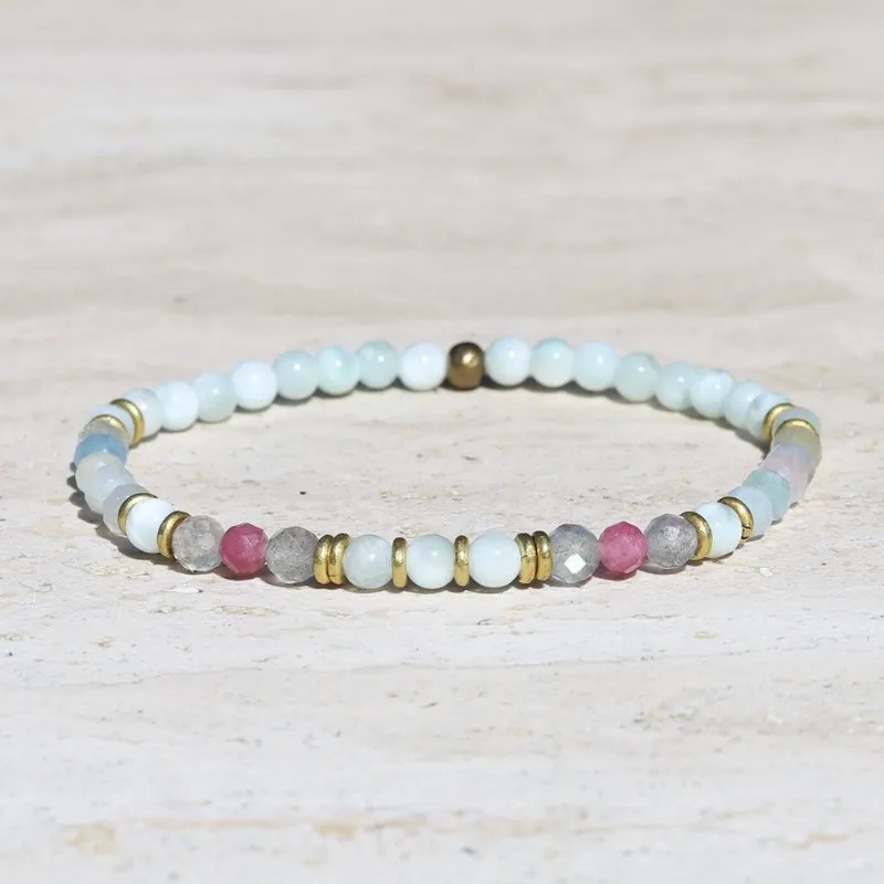 "Good Luck" Green Moonstone and Morganite Delicate Bracelet