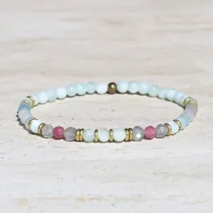 "Good Luck" Green Moonstone and Morganite Delicate Bracelet