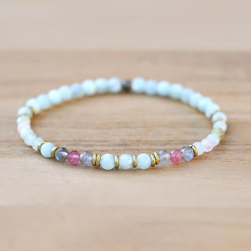 "Good Luck" Green Moonstone and Morganite Delicate Bracelet