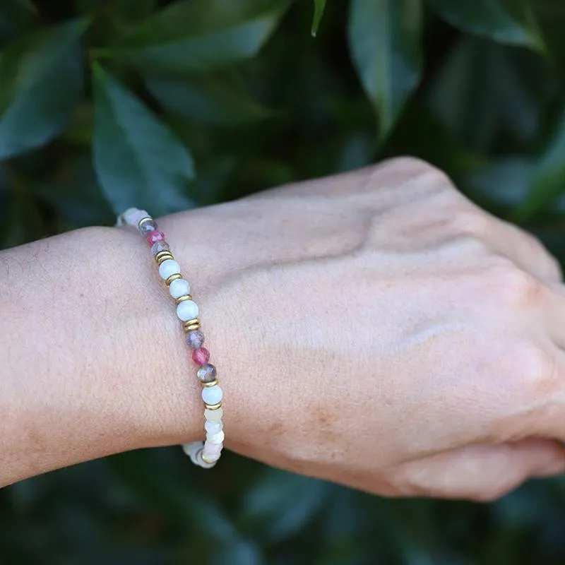 "Good Luck" Green Moonstone and Morganite Delicate Bracelet