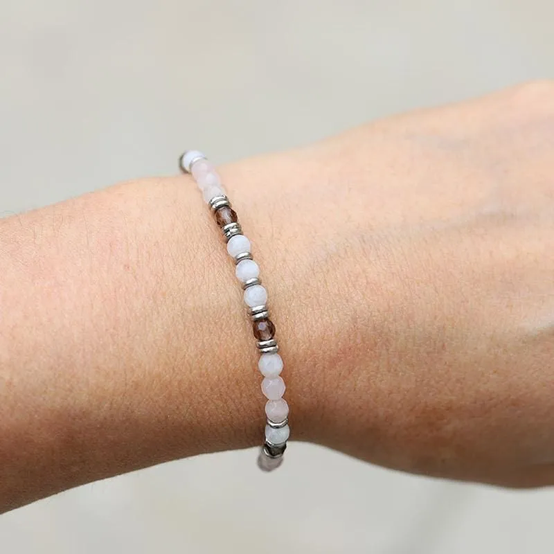 "Love" Rose Quartz Moonstone and Smoky Quartz Bracelet