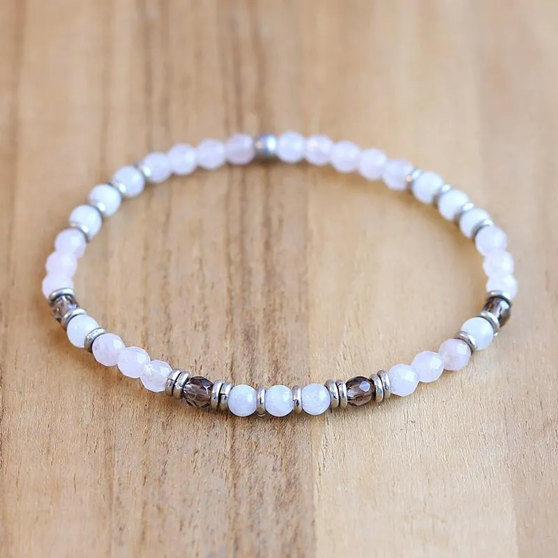 "Love" Rose Quartz Moonstone and Smoky Quartz Bracelet