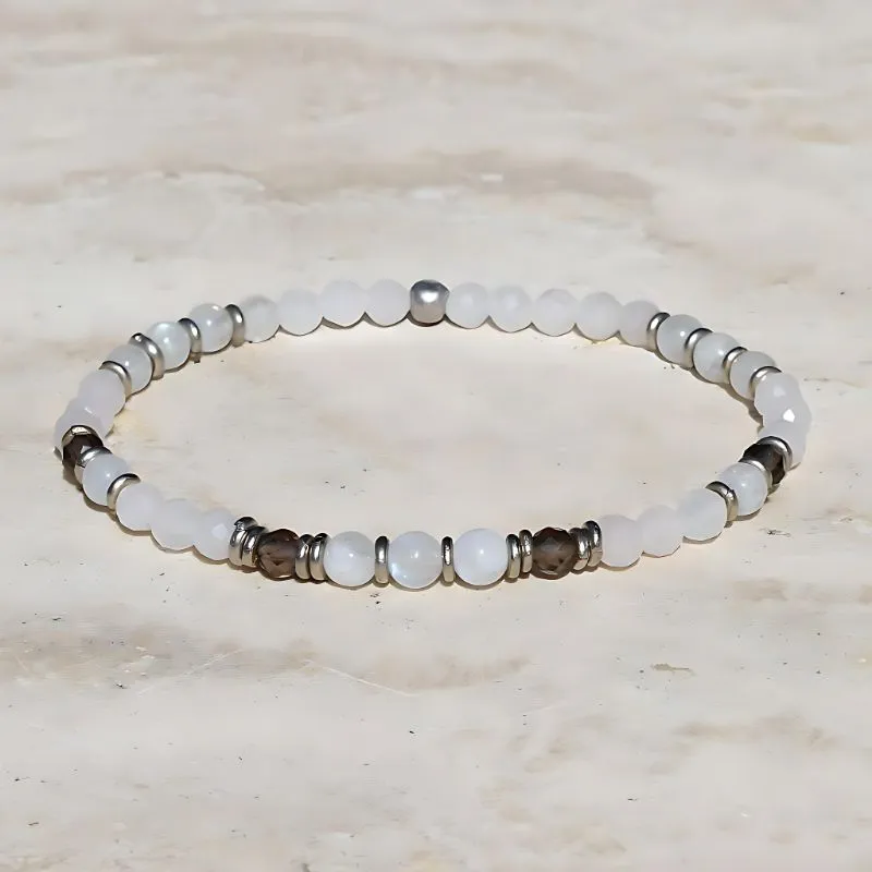 "Love" Rose Quartz Moonstone and Smoky Quartz Bracelet