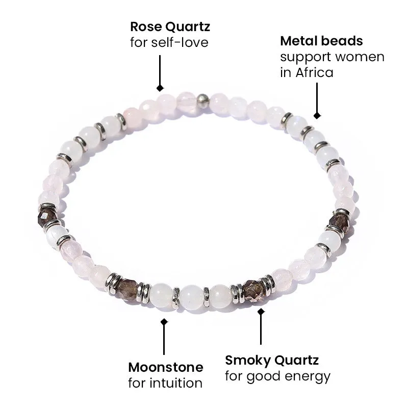 "Love" Rose Quartz Moonstone and Smoky Quartz Bracelet