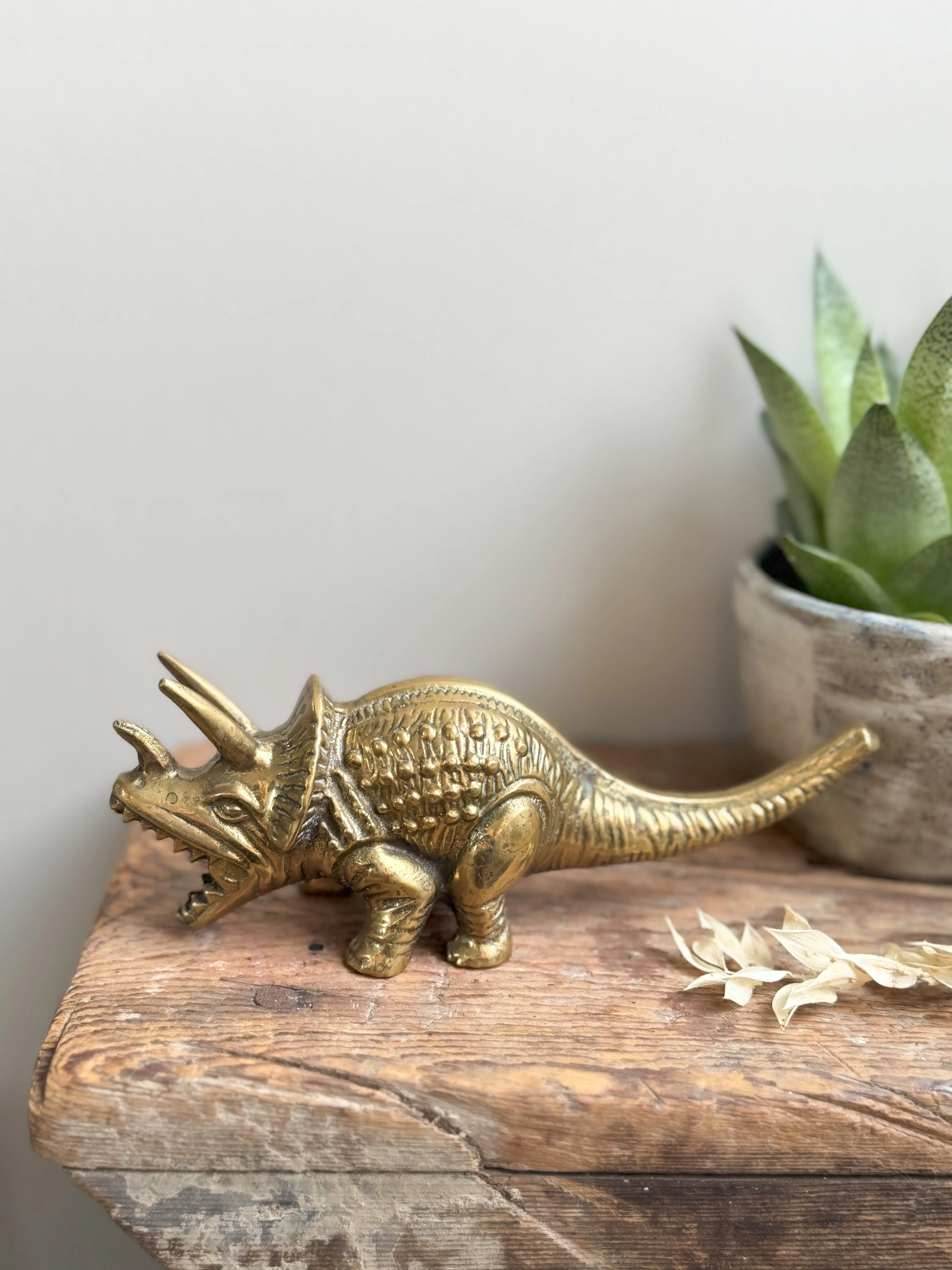 Rare Midcentury Solid Brass Dinosaur | Triceratops