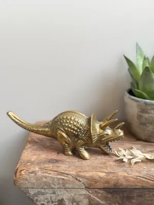 Rare Midcentury Solid Brass Dinosaur | Triceratops