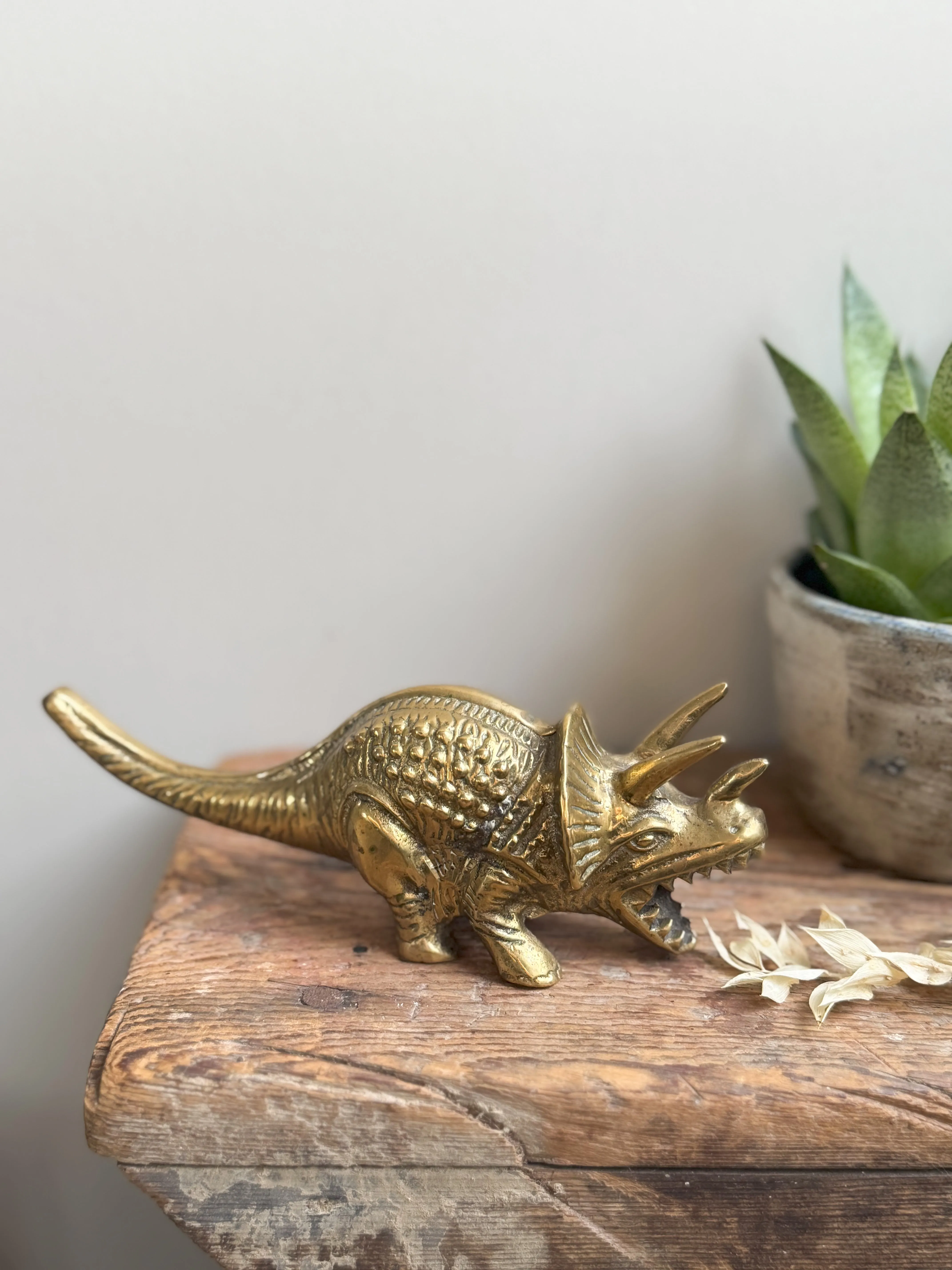 Rare Midcentury Solid Brass Dinosaur | Triceratops