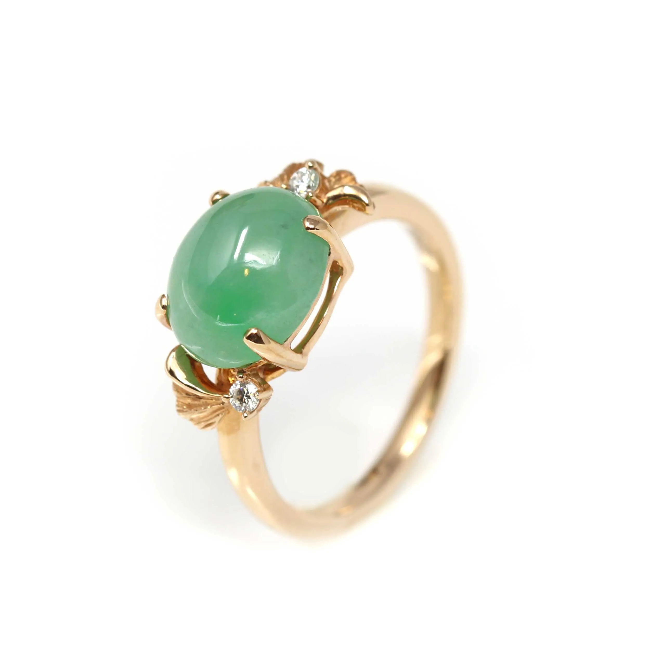 RealJade® Double Rose 18k Rose Gold Natural Imperial Green Jadeite Jade Engagement Ring