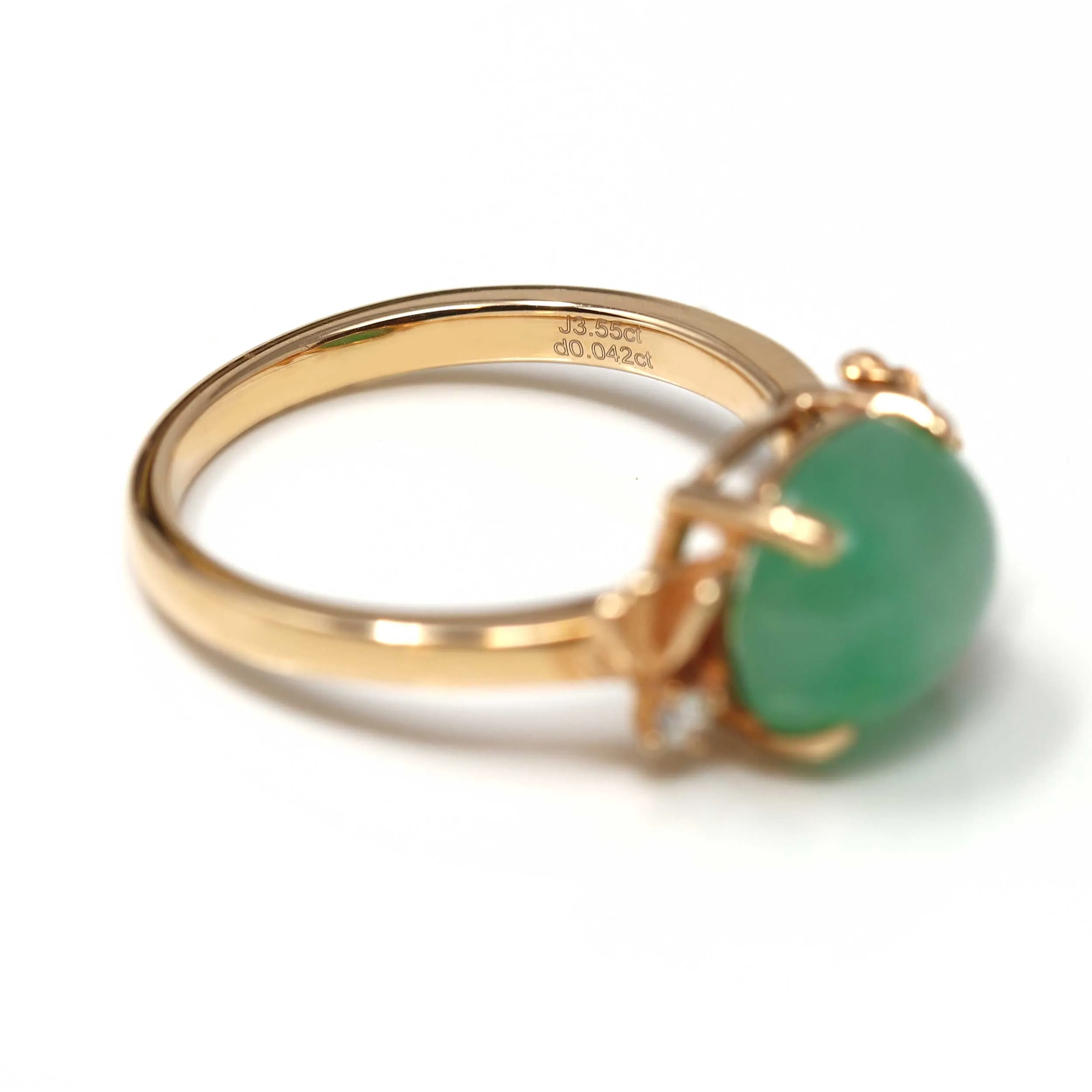 RealJade® Double Rose 18k Rose Gold Natural Imperial Green Jadeite Jade Engagement Ring