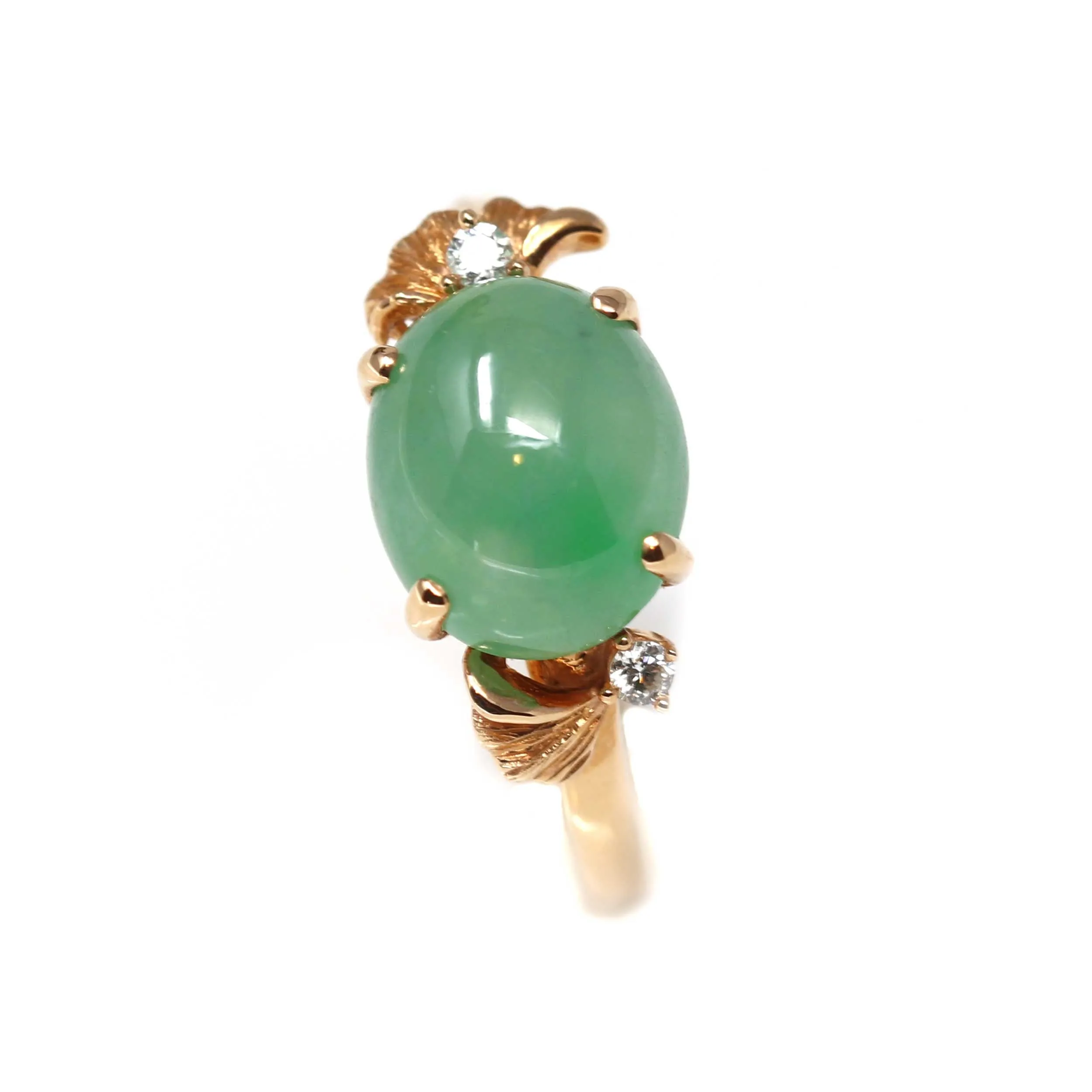RealJade® Double Rose 18k Rose Gold Natural Imperial Green Jadeite Jade Engagement Ring