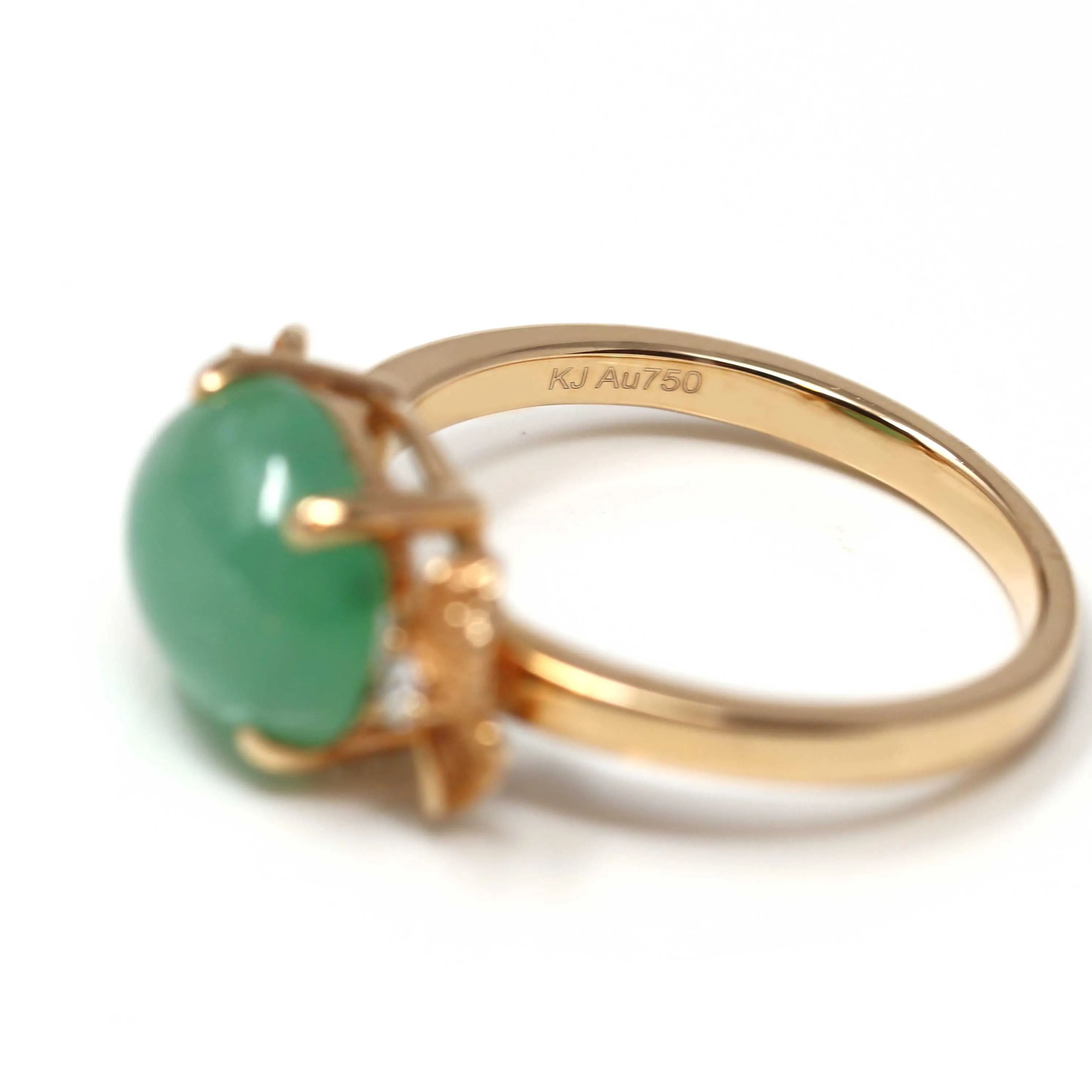 RealJade® Double Rose 18k Rose Gold Natural Imperial Green Jadeite Jade Engagement Ring