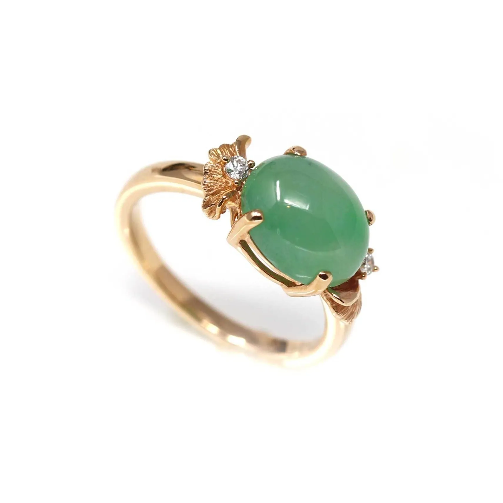 RealJade® Double Rose 18k Rose Gold Natural Imperial Green Jadeite Jade Engagement Ring