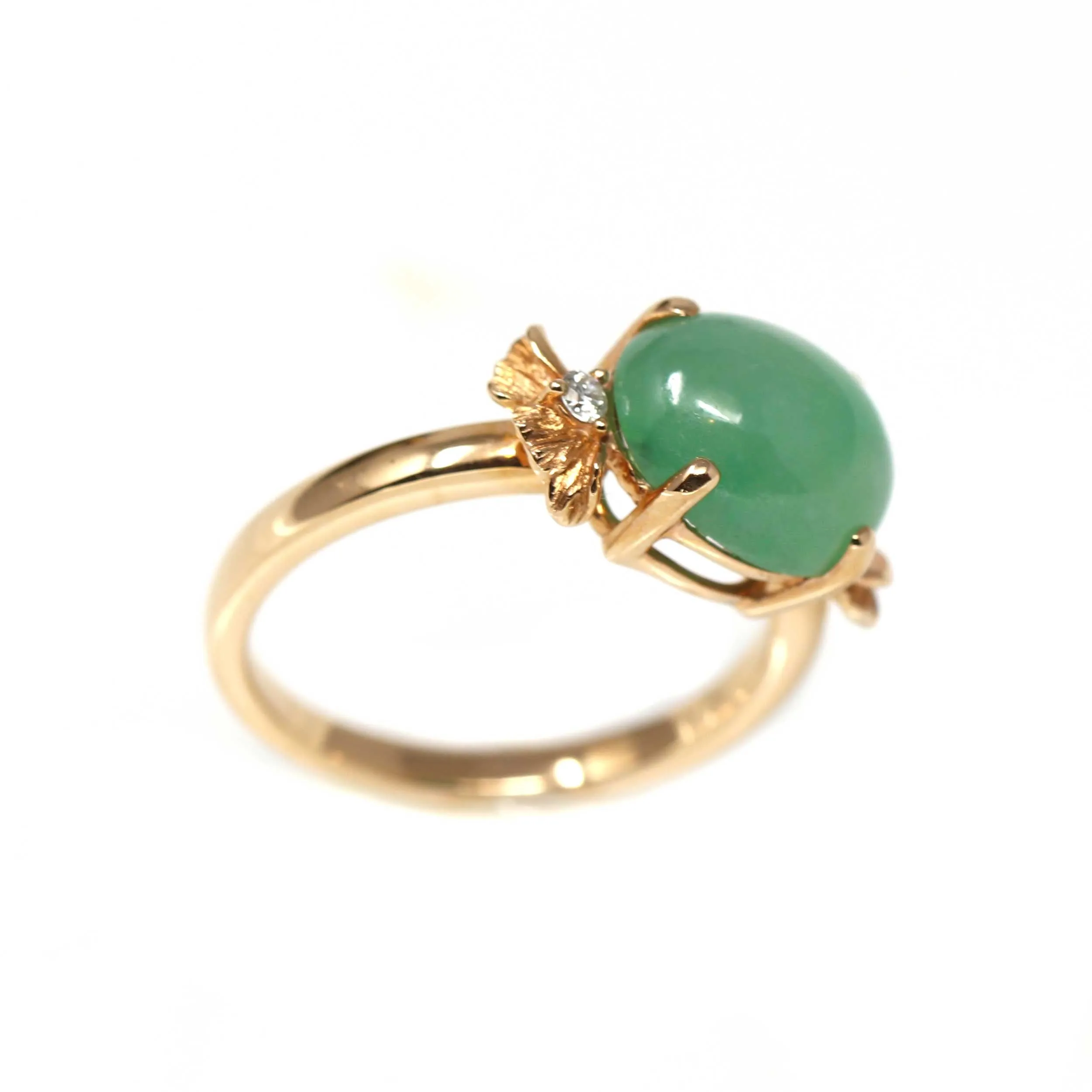 RealJade® Double Rose 18k Rose Gold Natural Imperial Green Jadeite Jade Engagement Ring