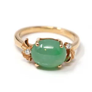RealJade® Double Rose 18k Rose Gold Natural Imperial Green Jadeite Jade Engagement Ring