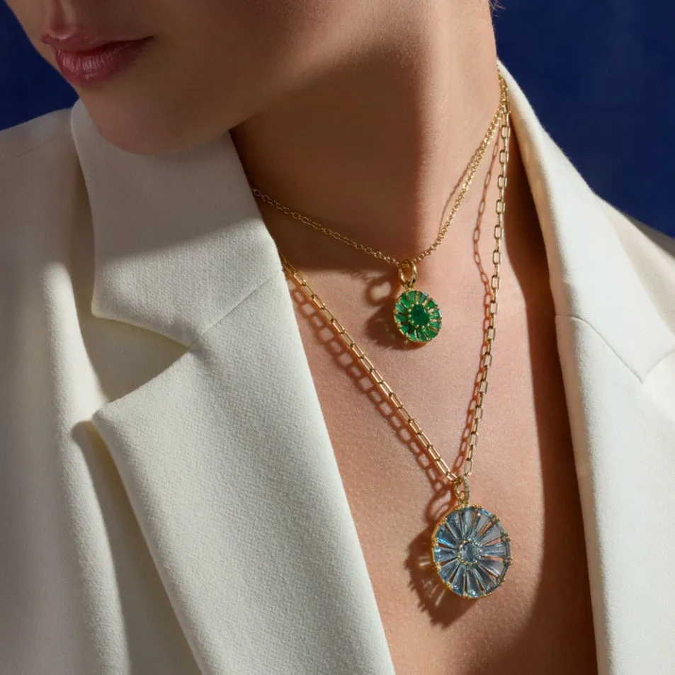 Roi Soleil Small Necklace Pendant 18ct Yellow Gold - Fine Emerald & Diamond