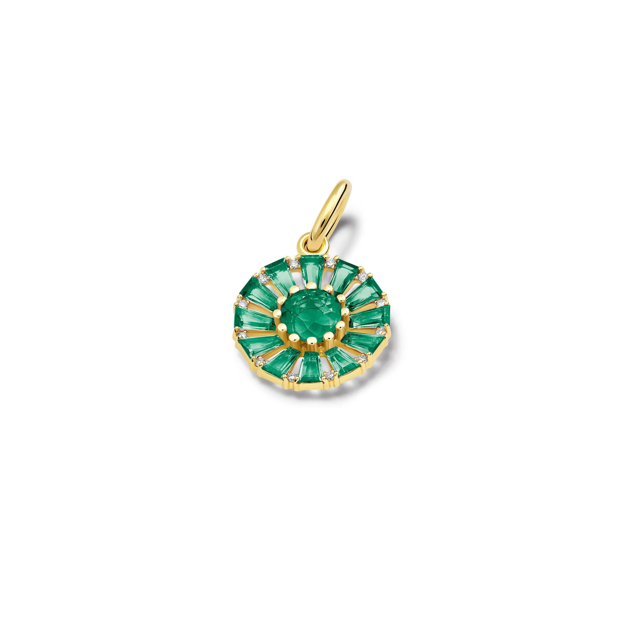 Roi Soleil Small Necklace Pendant 18ct Yellow Gold - Fine Emerald & Diamond