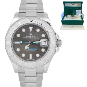 Rolex Yacht-Master Midsize Steel Rhodium Blue Gray 37mm Watch 268622 BOX PAPERS