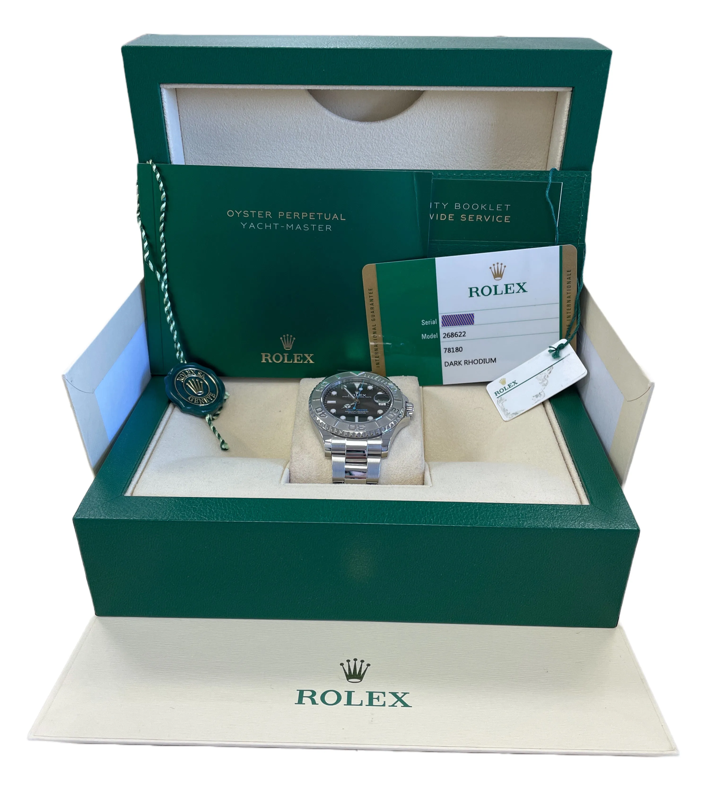 Rolex Yacht-Master Midsize Steel Rhodium Blue Gray 37mm Watch 268622 BOX PAPERS