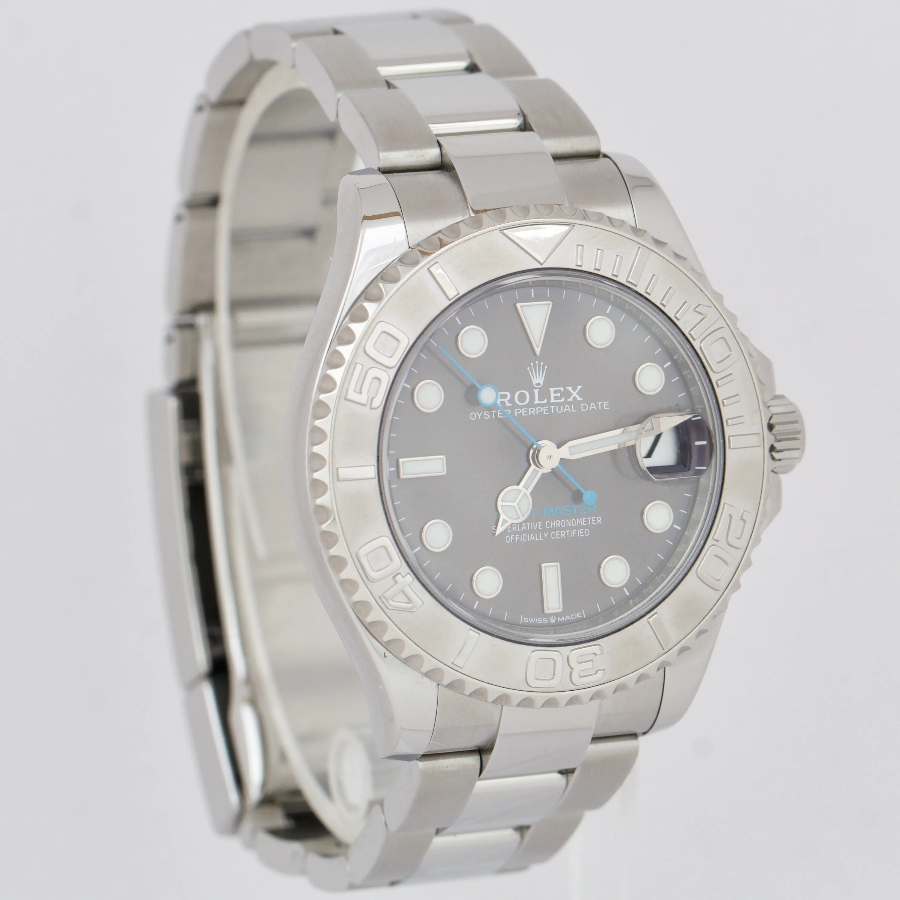 Rolex Yacht-Master Midsize Steel Rhodium Blue Gray 37mm Watch 268622 BOX PAPERS