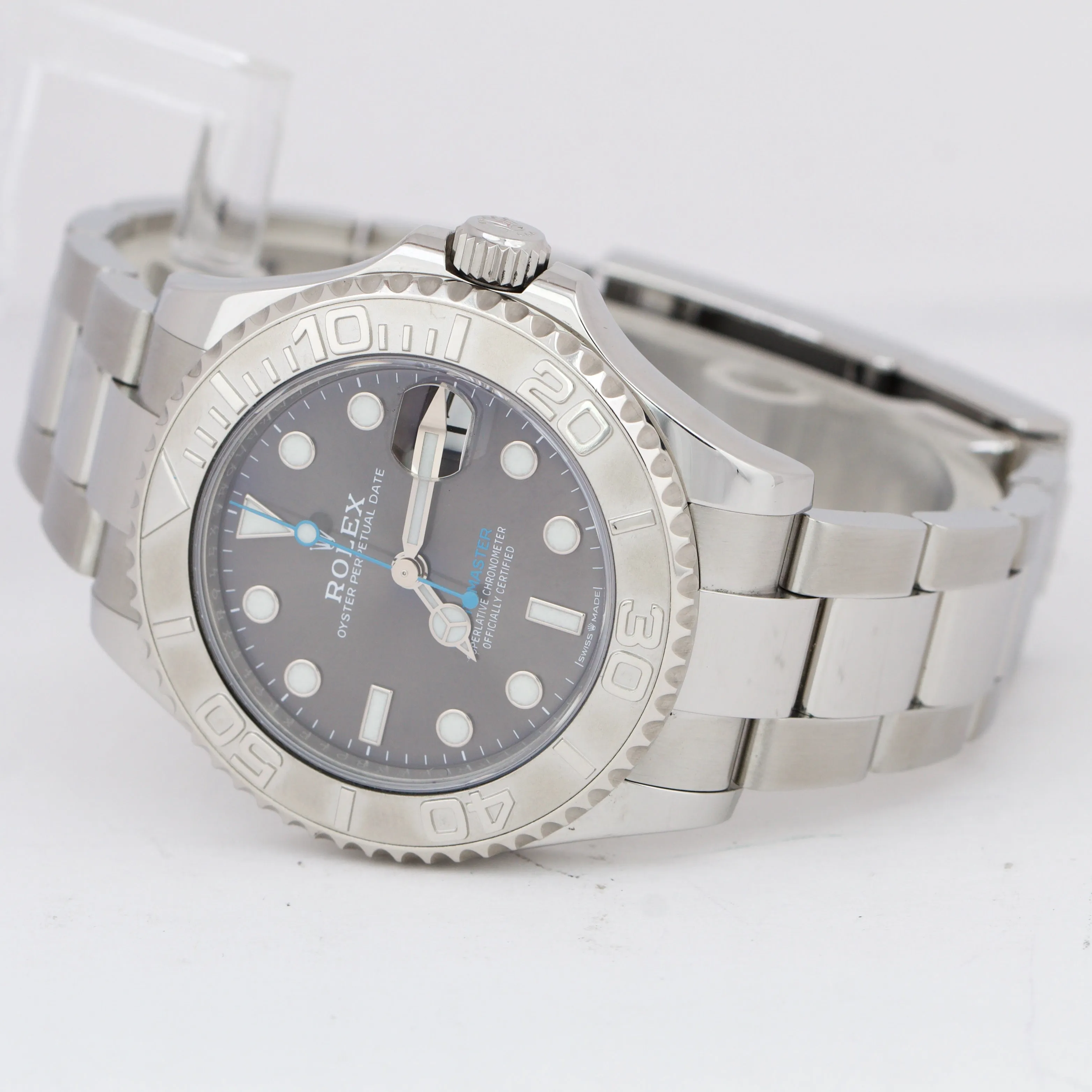 Rolex Yacht-Master Midsize Steel Rhodium Blue Gray 37mm Watch 268622 BOX PAPERS