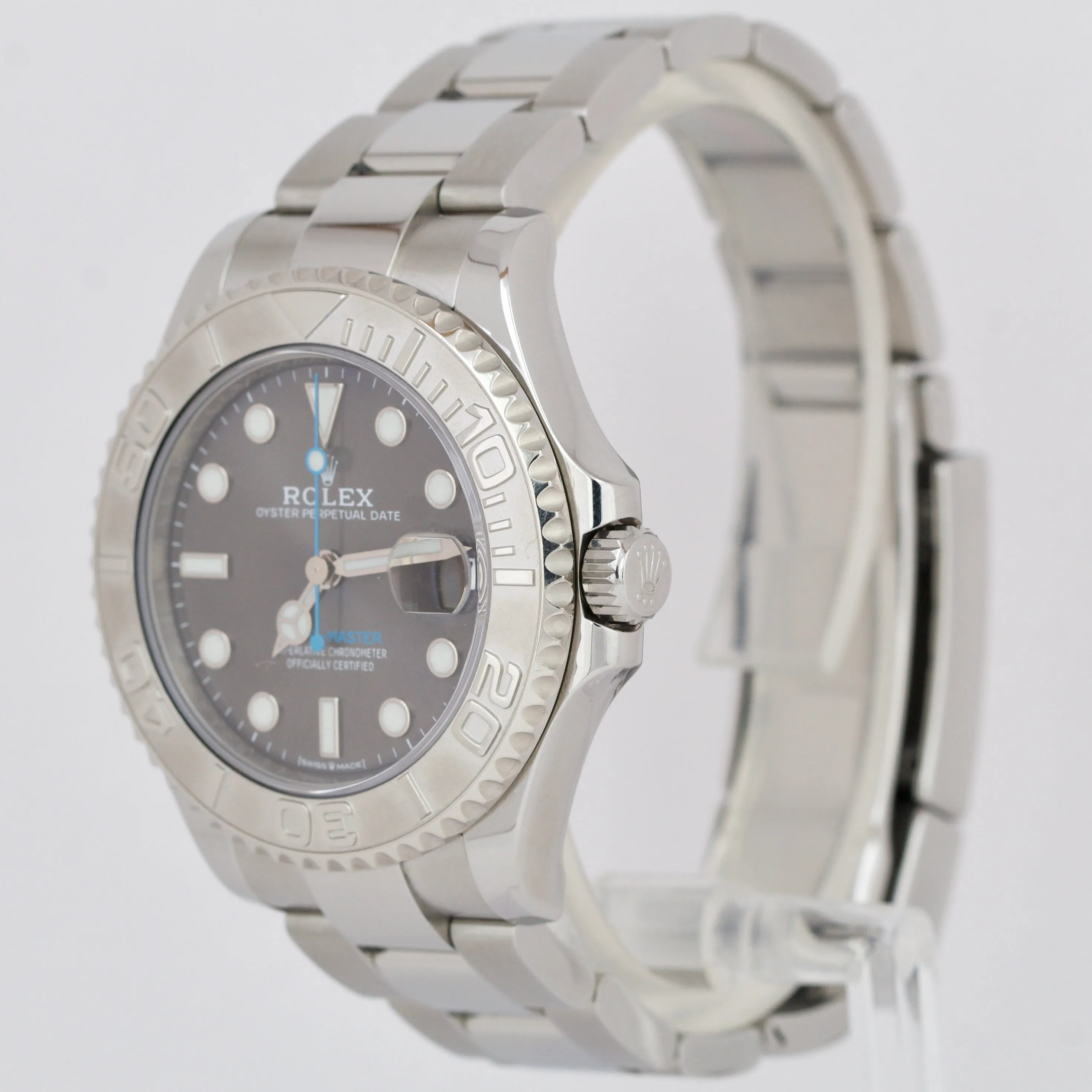 Rolex Yacht-Master Midsize Steel Rhodium Blue Gray 37mm Watch 268622 BOX PAPERS