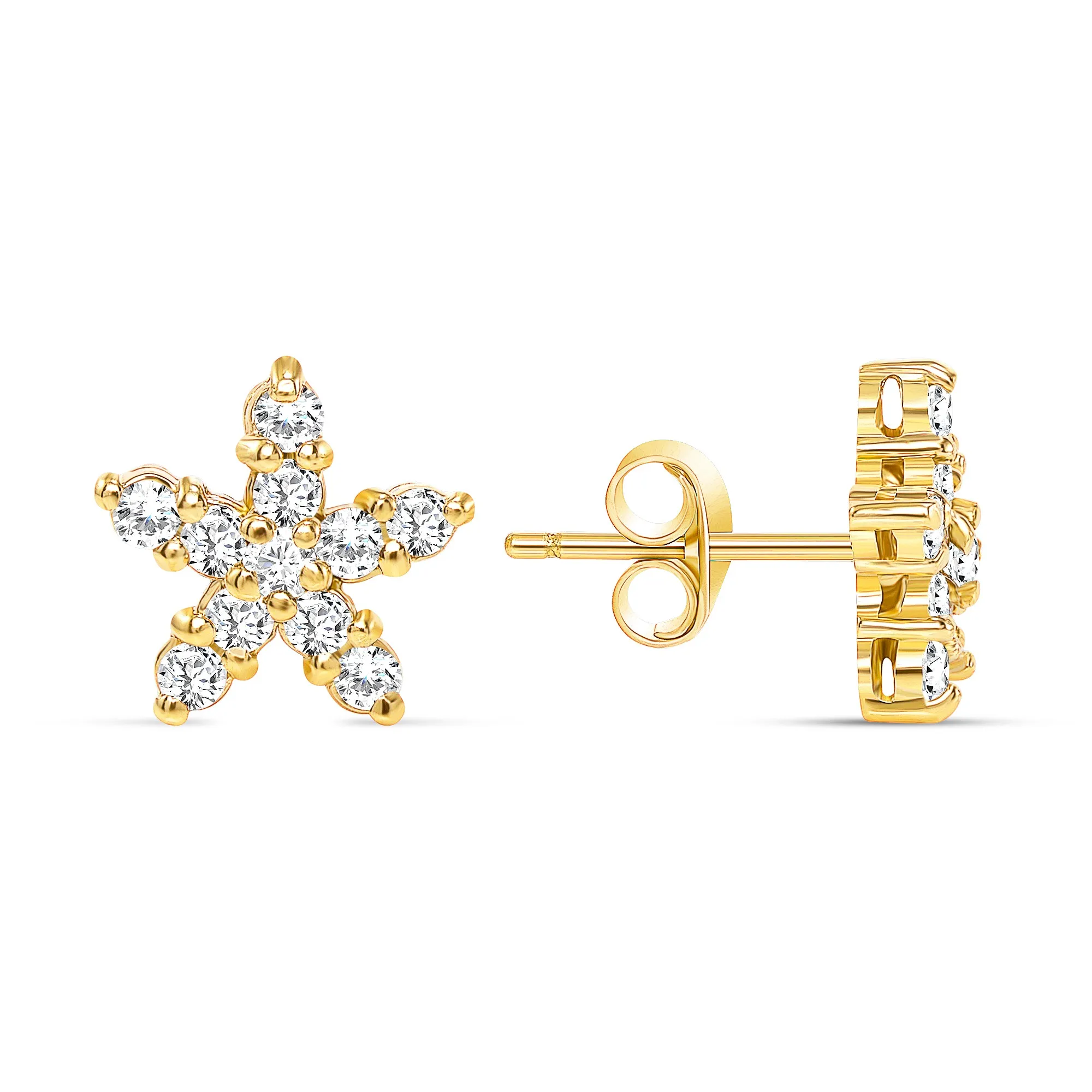 Round Diamond Star Shape Stud Earrings Set - Push Back
