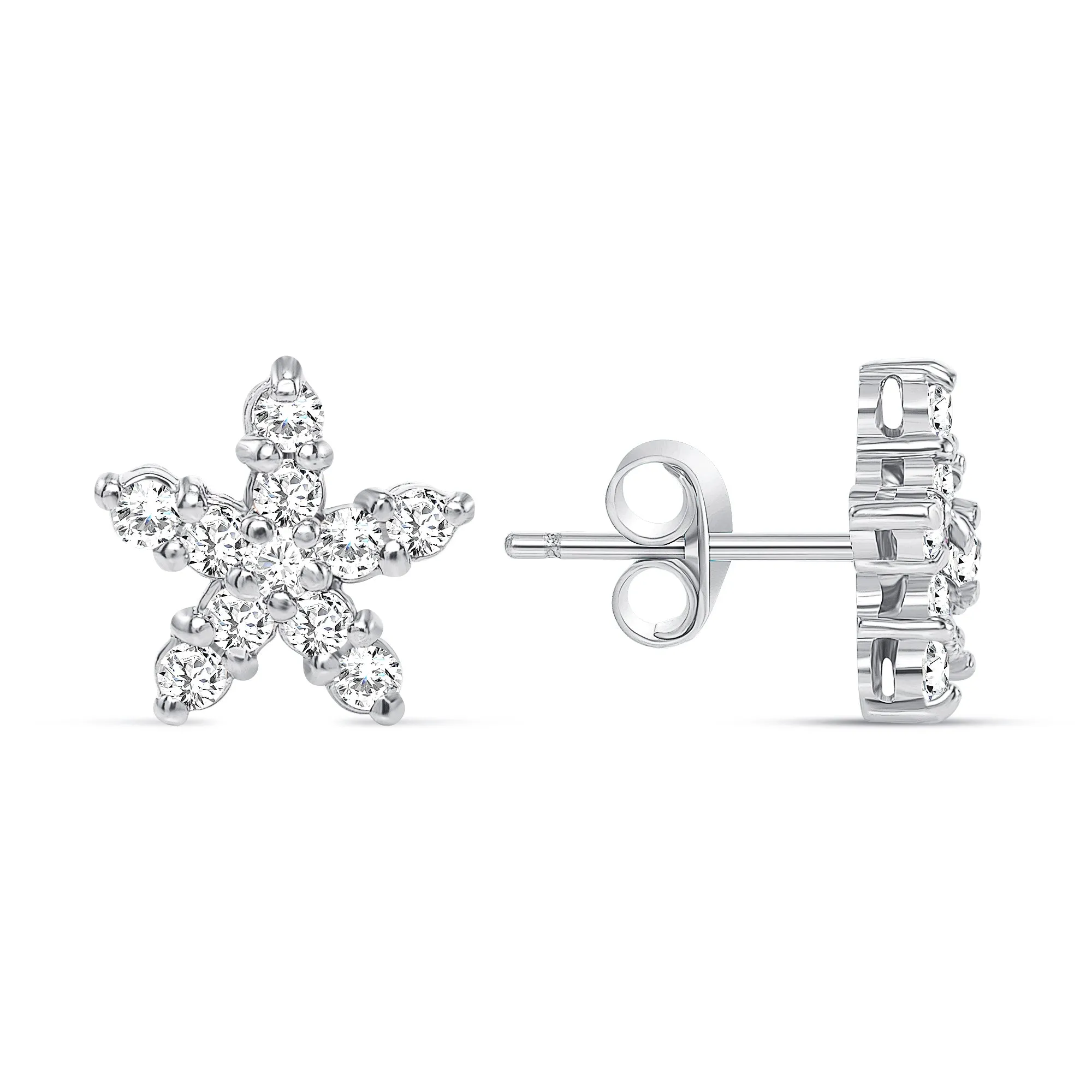 Round Diamond Star Shape Stud Earrings Set - Push Back