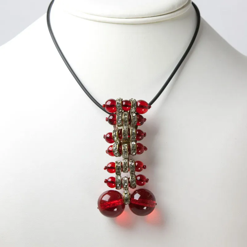 Ruby Bead & Rondelle Miriam Haskell Brooch/Clip
