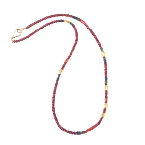 Ruby, Coral, Lapis Lazuli, Emerald & High Karat Gold Necklace