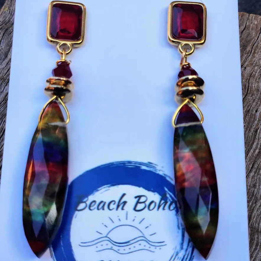 RUBY RARE GEMS  - AMMOLITE GOLD HOOK EARRINGS
