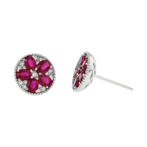 Salavetti 18K White Gold Ruby and Diamond Earrings