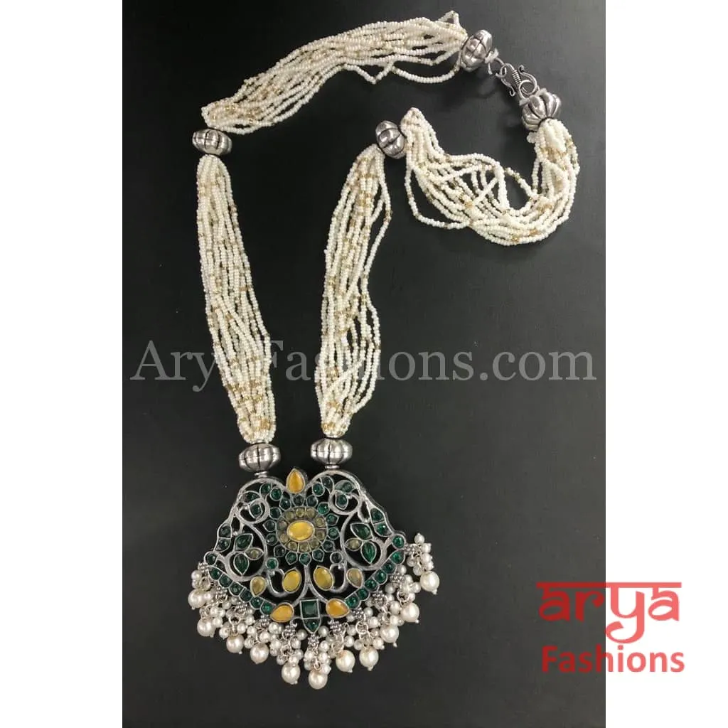 Shamira Oxidized Silver Pearl Necklace with Pendant