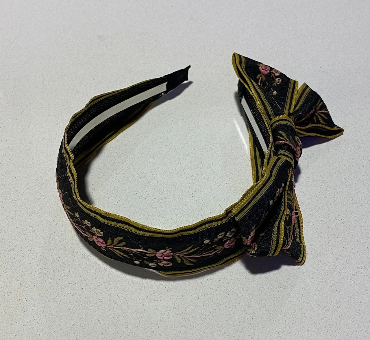 Side Bow Floral Black Headband