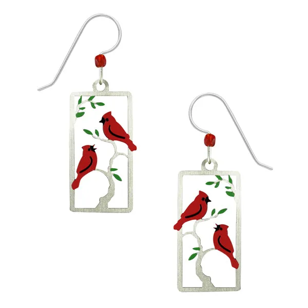 Sienna Sky Red Cardinal Birds in a Tree Pierced Earrings