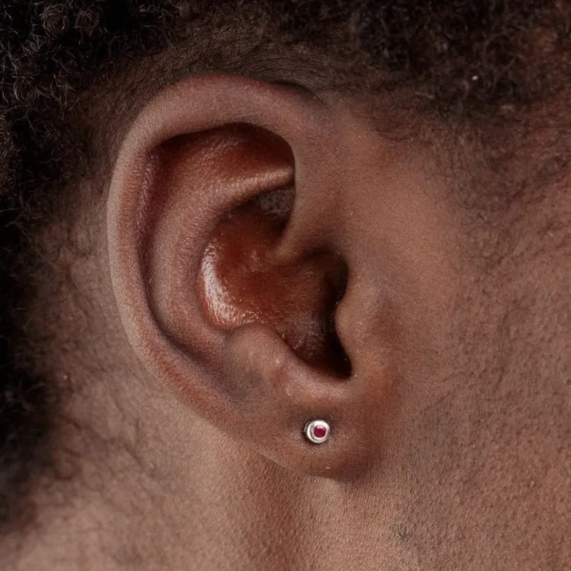 Silver January Birthstone Teeny Stud Earrings (Garnet)