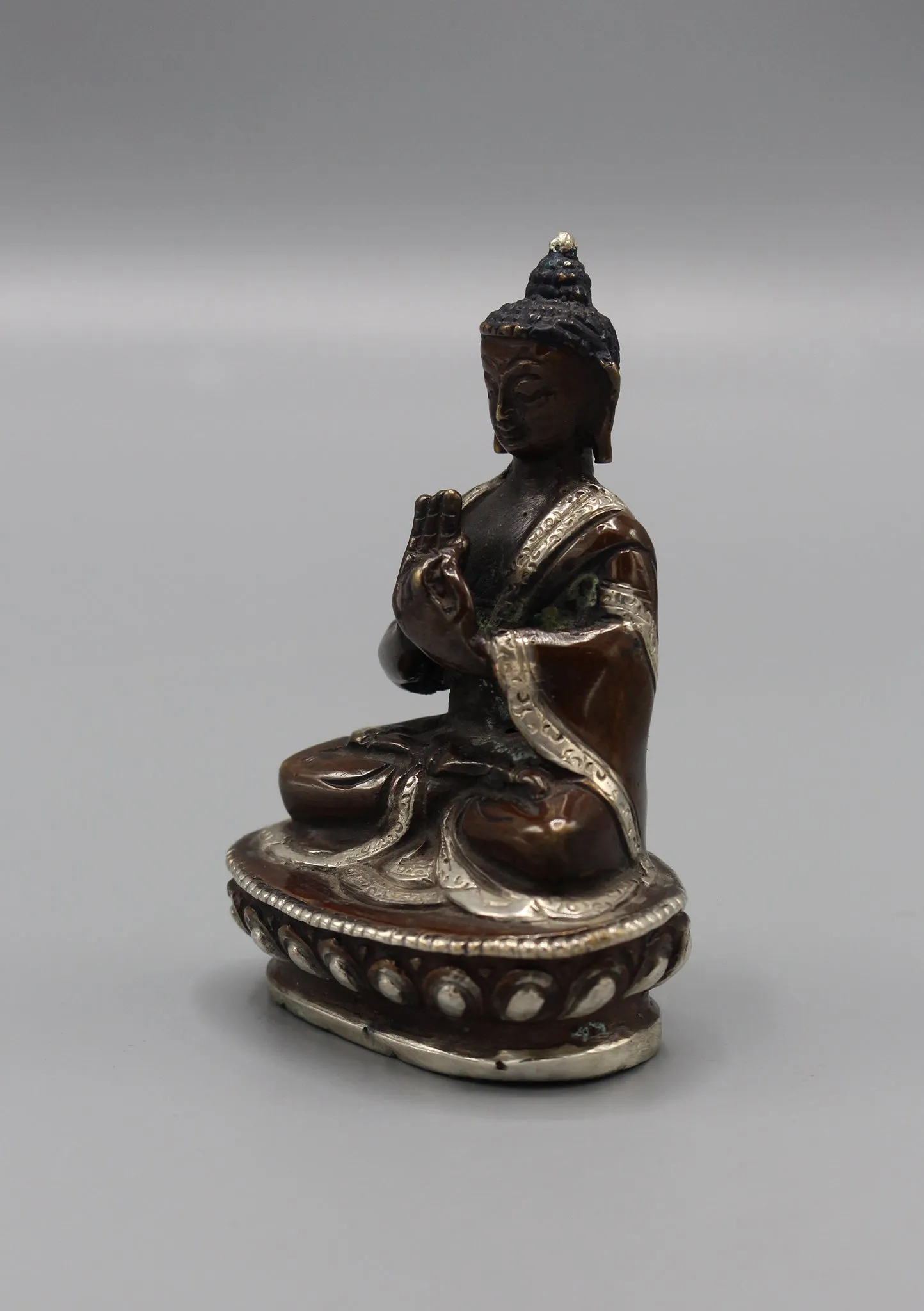 Silver Robe CopperVairochana Buddha Statue 3.3"H
