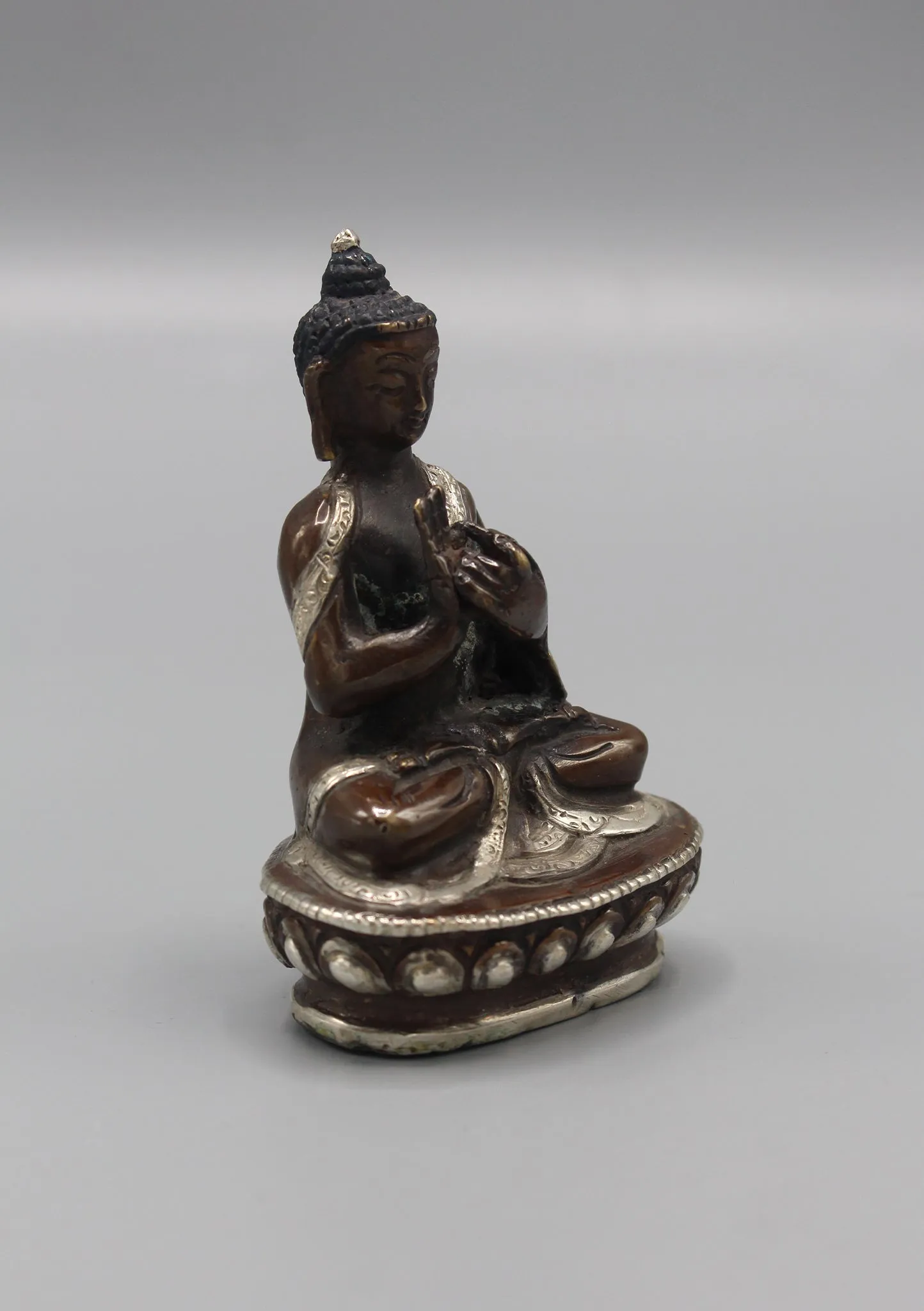 Silver Robe CopperVairochana Buddha Statue 3.3"H