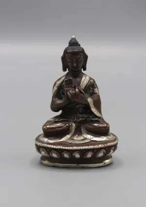 Silver Robe CopperVairochana Buddha Statue 3.3"H