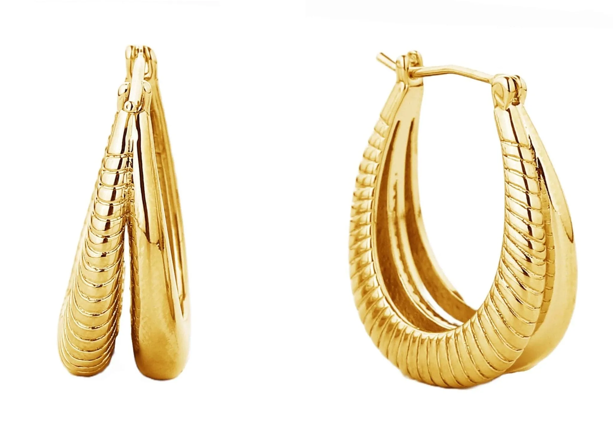 SJE310345 14K Dipped Layer Hoop Pin Catch Earrings