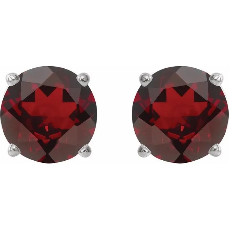 Sterling Silver 7 mm Natural Mozambique Garnet Stud Earrings